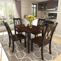 TOPMAX 5Piece Dining Table Set Home Kitchen Table and Chairs Wood Dining Set Espresso+Black