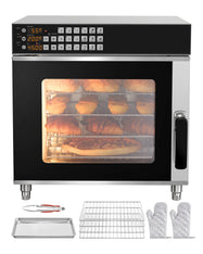 SucceBuy Commercial Convection Oven 58L 2800W 4-Tier Toaster Oven with Tempered Glass Door Racks Clip Tray Gloves for Restaurant
