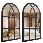 2Pcs Window Wall Mirror for Wall Decor Vintage Rustic Arched Wall Mirror Decorative Windowpane Mirror Acrylic Mirror Wall Decor