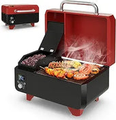 Pellet Grill and Smoker - Portable Tabletop Wood Pellet Smoker with Temperature Control, Removable Ash Pan & Grease Tray, Non-s