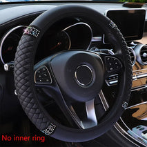 Car Steering Wheel Cover Without Inner Ring 37-38cm Three-dimensional Leather Embroidered Color Diamond-encrusted Breathable