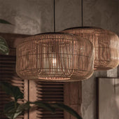 Retro Rattan Chandelier Vintage Wicker Pendant Lamp For Living Room Kitchen Restaurant Hotel Home Decor LED Bamboo Pendant Light