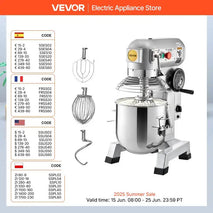 SucceBuy Commercial Electric Food Mixer Stand Mixer 10/15/20/30Qt Dough Mixer 3 Speeds 450/500/750/1100W Stainless Steel Mixer