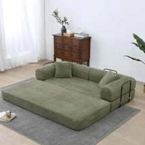 Convertible Folding Sleeper Sofa Bed, 4-in-1 Corduroy Couch No Assembly, Fold Out Mattress Couch with Fixed Frame, Floor Compres