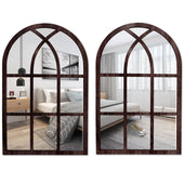 2Pcs Window Wall Mirror for Wall Decor Vintage Rustic Arched Wall Mirror Decorative Windowpane Mirror Acrylic Mirror Wall Decor