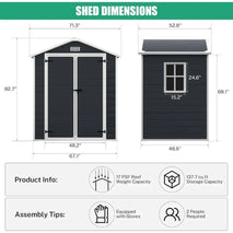Warehouse, 6x4.4 feet outdoor resin shed with flooring, all-weather plastic storage shed, lockable doors and windows, tool shed