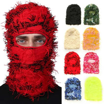 2024 New Hip Hop Balaclava Distressed Knitted Caps Full Face Ski Mask Women Outdoor Camouflage Fuzzy Ski Balaclava Beanies Hat