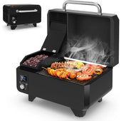 Pellet Grill and Smoker - Portable Tabletop Wood Pellet Smoker with Temperature Control, Removable Ash Pan & Grease Tray, Non-s