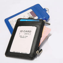 1pc Leather ID Badge Card Holder Lanyard Zipper Card Case Business Card Holder Organizer Portable Wallet