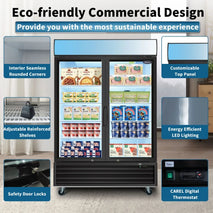 ORIKOOL Glass Door Merchandiser Freezer 44.7 Cu.ft Swing Door Commercial ReachIn Display Freezers with LED Top Panel Upright Fr