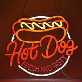 Dimmable Open Hot Dogs LED Neon Sign Colorful Wall Art Hot Dog Party Decor for Restaurants Bars Game Rooms Gifts Fast Food