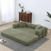Convertible Folding Sleeper Sofa Bed, 4-in-1 Corduroy Couch No Assembly, Fold Out Mattress Couch with Fixed Frame, Floor Compres